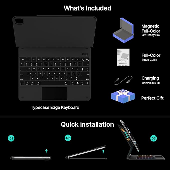 typecase Keyboard Case for iPad Pro 13-inch (M4) 2024,Magic Keyboard with 11 Colors Backlight for iPad Pro 13,Keyboard Case with Pencil Holder,Multi-Touch Trackpad, Easy-Set Magnetic Stand,Black