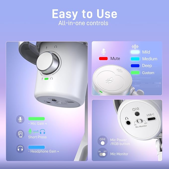 MAONO Wireless Microphone for PC, Condenser USB Mic with Software AI Voice Change,3-Level Noise Cancellation,Custom EQ, RGB Gaming Streaming Mic for Podcast PS5 PS4 Twitch YouTube (DM40 Pro-White)