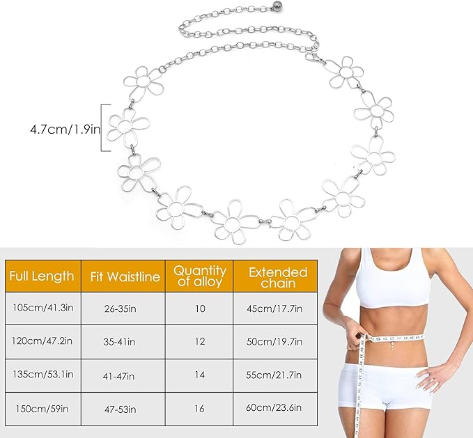 Small Flower Metal Belt Chain - Adjustable Waist Chain for Women's Dresses