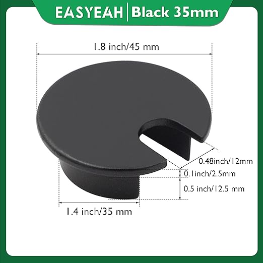 2 Pcs Desk Grommet 1-3/8" / 35 mm, Desk Cord Hole Cover, Cable Grommet Metal Zinc Alloy Materilal, Desk Hole Grommet for Home & Office Pc, Detachable Cable Cord Organizer-Flat Black