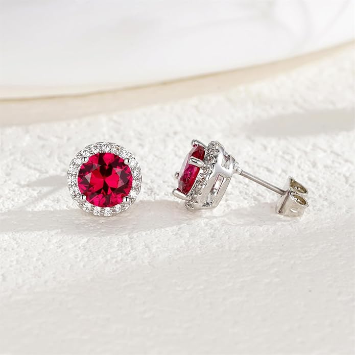 YOMELA Cubic Zirconia Earrings Studs, Halo CZ Birthstone Simulated Diamond Stud Earrings for Women