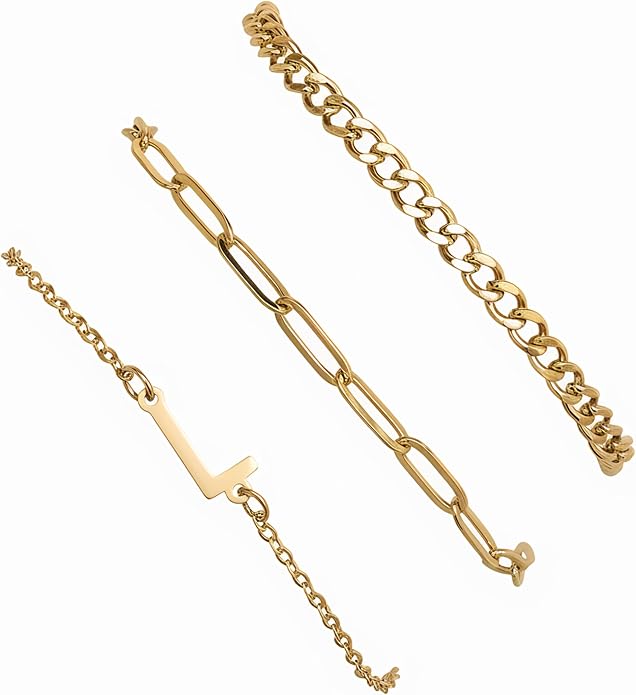 14K Gold Plated Bracelets for Women, A–Z Initial Charm Bangles Jewelry Set, Elegant Gold Accessories, Friendship Bracelet Gifts for Mom