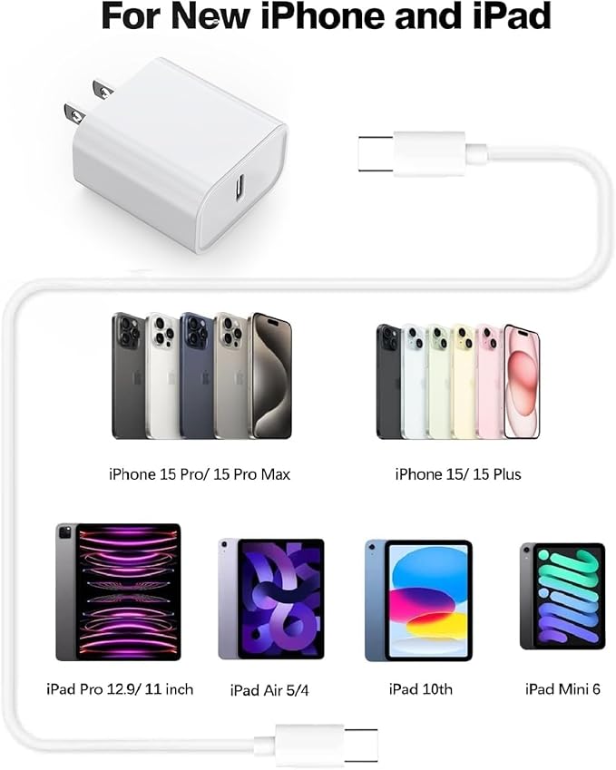 Fast Charging for iPhone 16 15 Charger,2Pack 20W USB C Wall Charger Travel Plug Block iPhone 15 Charging Cable for iPhone 16/16 Pro/16 Pro Max/16 Plus/15/15 Pro/15Pro Max/iPad Mini6/iPad Air4/iPad Pro
