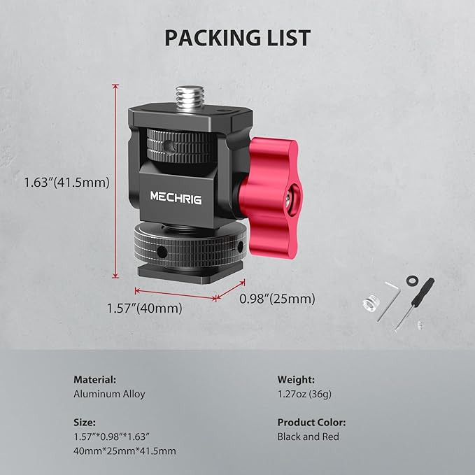 Mini Camera Monitor Mount with Cold Shoe, Aluminum Field Monitor Mount with 1/4″ Screw for LED Light Mic Cage, Cold Shoe Adapter 360° Swivel & 180° Tilt Damping (with Knob 63142)