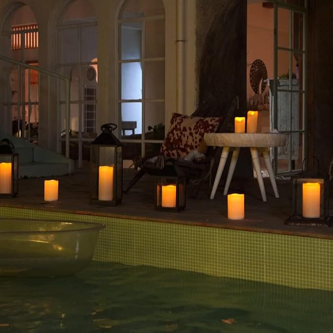Homemory 10" x 4" Large Waterproof Outdoor Flameless Candles with Remote Control and Timer, Battery Operated Flickering LED Pillar Candles for Outdoor Larterns, Porch, Long Lasting, Set of 4