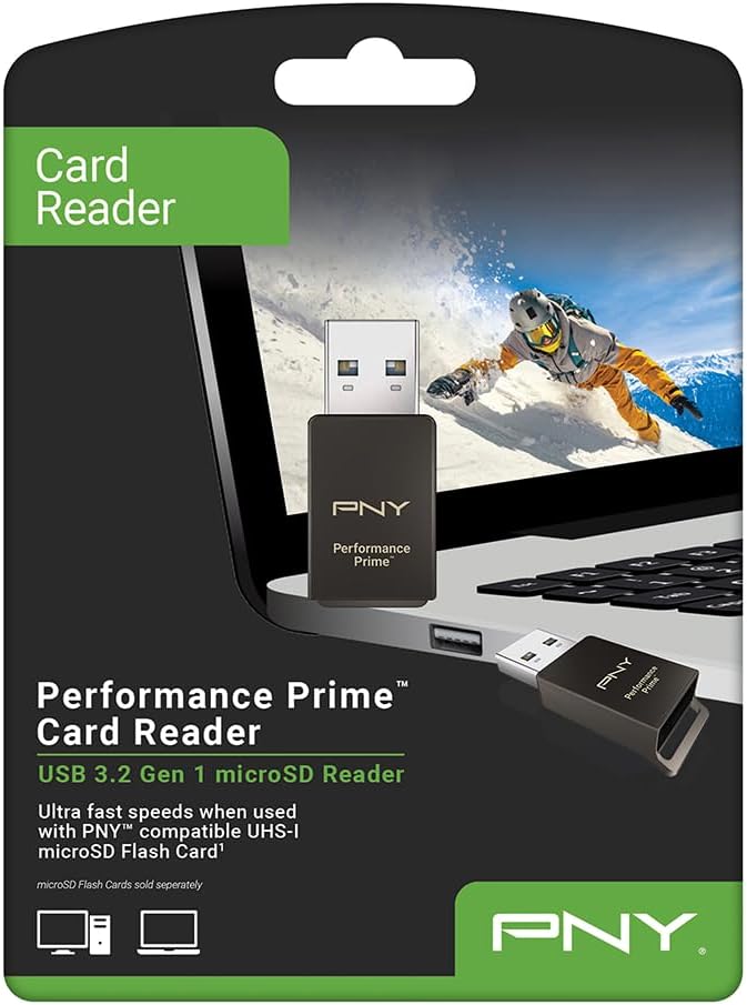 PNY Performance Prime™ USB 3.2 Gen 1 microSD Flash Memory Card Reader – Ultra-Fast Speeds, Read 200MB/s, Write 150MB/s, Type-A, for USB 3.2 Gen 1/USB3.0 Equipped Host Devices