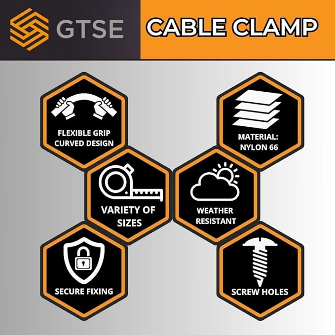GTSE Black Nylon Plastic Cable Clamps, 5/16" Screw Mounts for Cable, Rope, Tube Management, 100 Pack