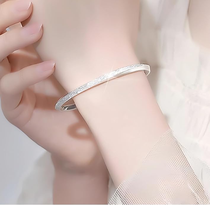925 Sterling Silver Cuff Bangle Bracelets Adjustable Open Bangles, Fashion Jewelry Simple Adjustable 925 Silver Bangles for Women Mom Wife