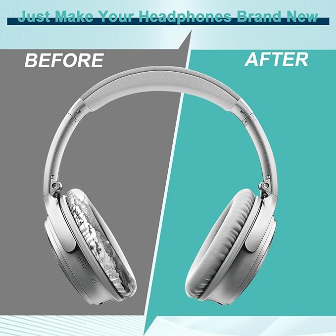 Replacement Earpads Cushions for Bose QuietComfort 35 & Quiet Comfort 35 II, Headphones Ear Covers Ear Pads for Bose QC35/QC35II/25/15 QC2 / Ae2 / Ae2i / Ae2W / Sound Link/Sound True-Grey