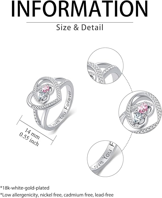 Valentine's Day Gifts for Women Birthstone Rings for Women Heart Statemet Engagement Eternity Wedding Promise Rings Jewelry Anniversary Christmas Valentine Mothers Day Birthday Gifts for Wife Her Girlfriend