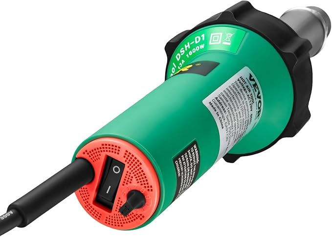 VEVOR Hot Air Plastic Welder, 1600W Hot Air Torch Pistol, 122-1112℉ PVC TPO Vinyl Heat Gun Welding Torch, Plastic Roofing Welding Kit with 9 Accessories- 4 Nozzles & 4 Seam Rollers for PP/PE/PVC Sheet