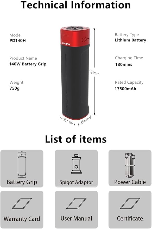 iFootage PD140H 140W Battery Grip – USB-C Portable Charger for Shark Nano Camera Slider,Cameras, Laptops, iPads, and Photography Gear