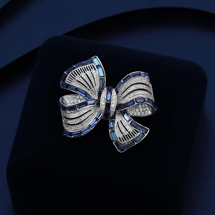 YeapYeap Bow Brooches for Women Girl - Austrian Rhinestone Scarf Pin for Ladies Wedding Bouquet Broach for Birthday, Christmas, Anniversary(Silver)
