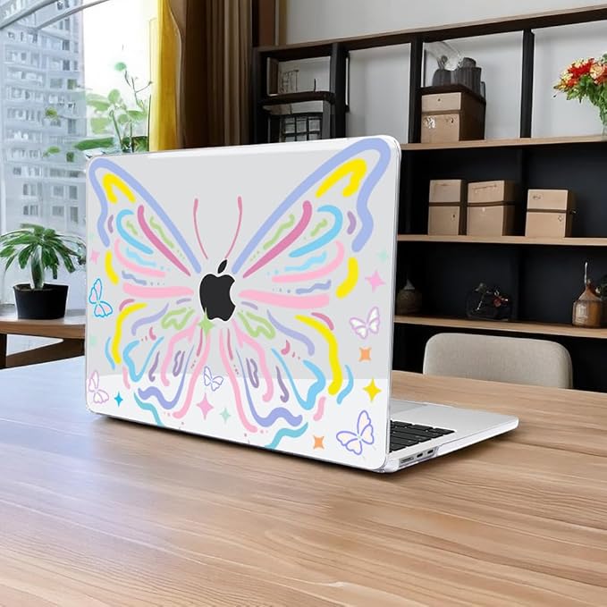 for MacBook Air 13 inch Case 2021 2020 2019 2018 for Mac A2337 M1 A2179 A1932 Cover with Touch ID, Crystal Pattern Plastic Hard Shell Case Keyboard Skin Screen Protector, Colorful Butterfly