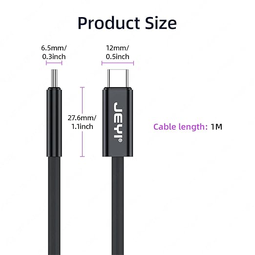 JEYI Thunderbolt 5 Cable 1m/3.3ft 80Gbps,120Gbps Bandwidth 16K/Dual8K,Multi-Screen Display,240W Fast Charging TB5,USB4/3/2,for iPhone 15/16,MacBook Pro/MacBook Air M3/iMac,Dell XPS 13/15(5-Certified)