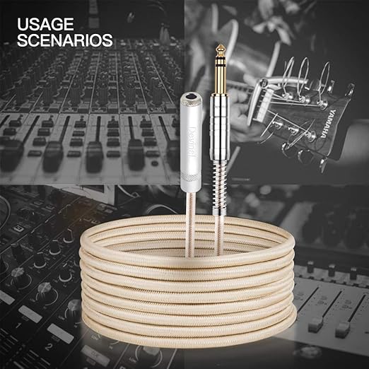 Devinal 1/4 inch Extension Cord, 1/4" Male to Female Cable, 6.35mm Quarter inch Headphone Extender Gold Plated Nylon Braided Durable Audio Cable Stereo Cord, 10 Feet 3Meters