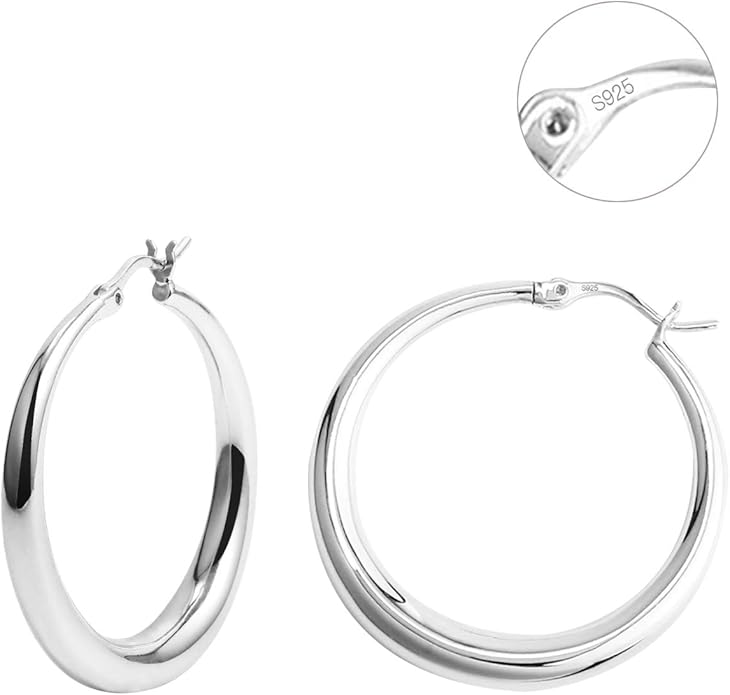 Silver Oval Hoop Earrings Hypoallergenic 14K Gold Plated Sterling Silver Lightweight Oval Hoop Earrings for Women Gilrs