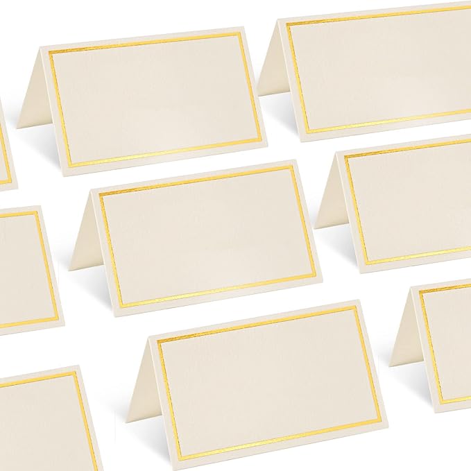 50 Pack Place Cards for Table Setting with Gold Foil Border Table Tent Cards for Seating Perfect for Weddings, Dinner Parties, Banquets 2” x 3.5”