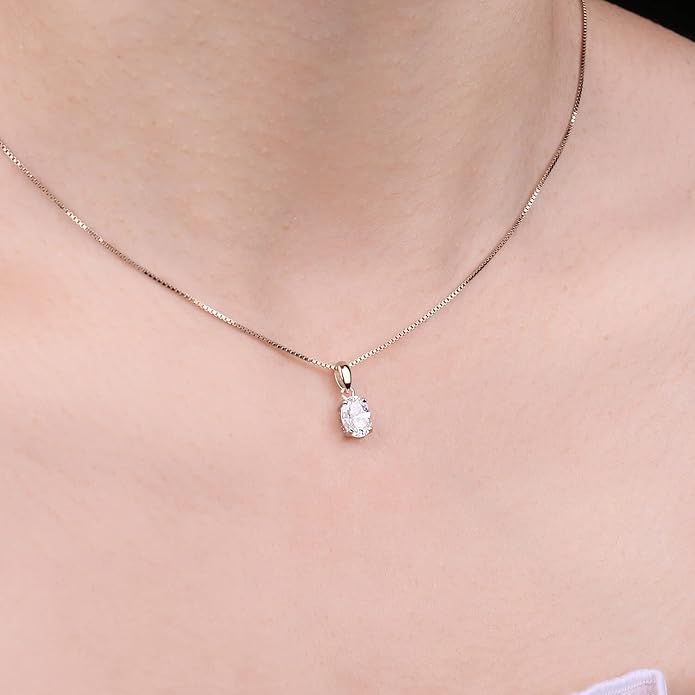 JewelryPalace Oval Cut 1ct 2ct Cubic Zirconia Solitaire Pendant Necklace for Women, 925 Sterling Silver Necklaces for Her, Classic Simulated Diamond Jewelry Set Gift, 18 Inches Chain