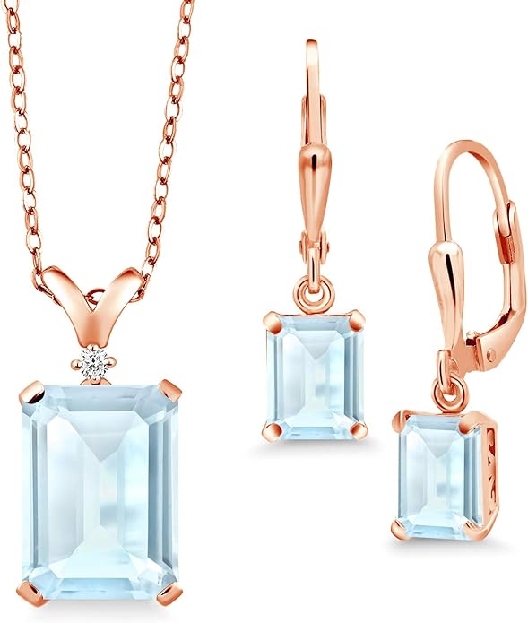Gem Stone King 9-13 Cttw Pendant and Earrings Jewelry Set For Women | Emerald Cut 14X10MM and 8X6MM | Round 1.5MM | Gemstone Birthstone and Diamond | 925 Sterling Silver | 18 Inch Silver Chain