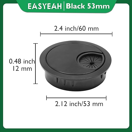 2 Pcs Desk Grommet 2-1/16" / 53 mm, Desk Cord Hole Cover, Cable Grommet Metal Zinc Alloy Materilal, Desk Hole Grommet for Home & Office Pc, Detachable Cable Cord Organizer-Flat Black