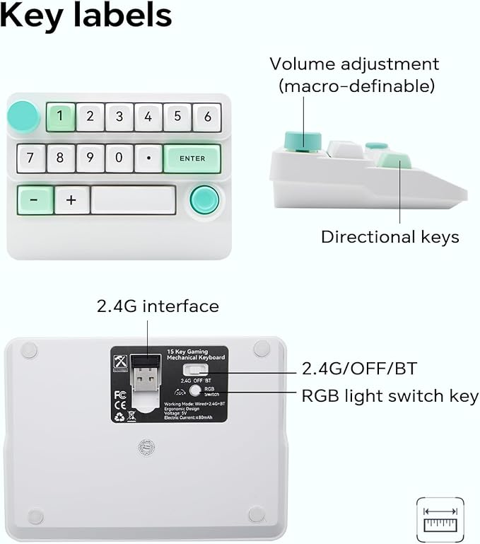 Adventurers W909 Wireless RGB Mechanical Numeric Keypad, Hot-Swappable, Macro-Programmable Numpad, Joystick & Knob Control for PC/Tablet/Laptop/Phone, Tri-Mode Connectivity (White)