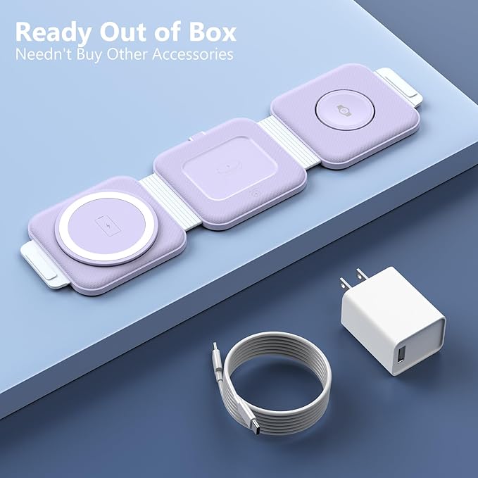 Travel Charger for Samsung Multi Devices, Foldable 3 in 1 Wireless Charging Station Fast Charging Stand/Pad Compatible for Samsung Galaxy S25/S24/S23/S22/S21/Note20 Galaxy Watch8/7/6/5/4/Galaxy Buds4