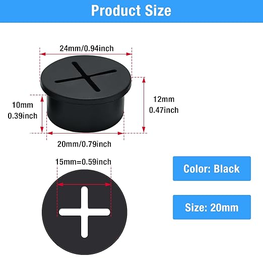 Desk Grommet, 3/4 in 20 mm Silicone Rubber Grommets, Black Desk Hole Cover for Cables, Flexible Wall Cord Pass Through Grommet for Office Table Computer Home Furniture Wire Organizer-8 Pcs