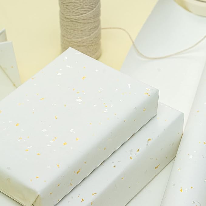 WRAPAHOLIC 30 Inch Jumbo Ivory Wrapping Paper Roll - 30 Inch x 16.5 Feet - Ivory Gold Design with Silky Touch Perfect for Birthday, Holiday, Wedding, Baby Shower