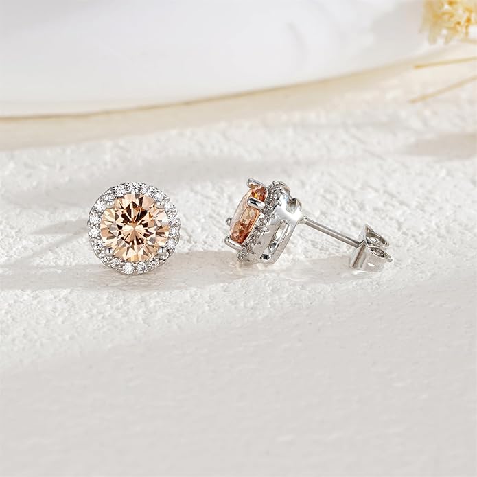 YOMELA Cubic Zirconia Earrings Studs, Halo CZ Birthstone Simulated Diamond Stud Earrings for Women