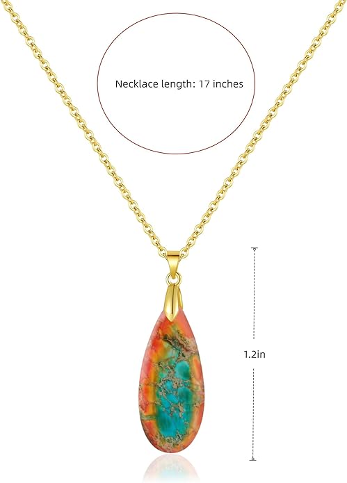 Natural Healing Stone Chain Necklaces for Women Teardrop Gemstone Pendant Statement Gold Necklace