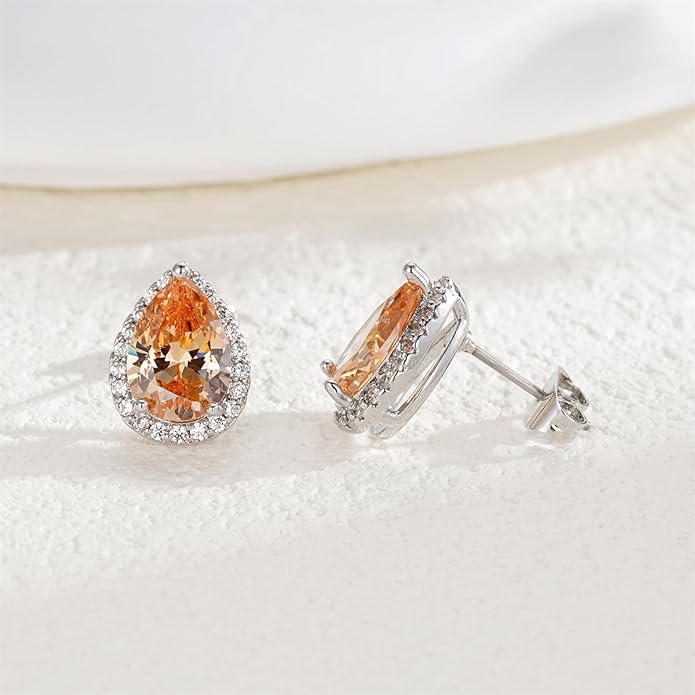 YOMELA Cubic Zirconia Earrings Studs, Halo CZ Birthstone Simulated Diamond Stud Earrings for Women