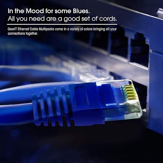 GearIT 50-Pack, Cat5e Ethernet Patch Cable 1 Foot - Snagless RJ45 Computer LAN Network Cord, Blue - Compatible with 48 Port Switch POE Rackmount 48port Gigabit