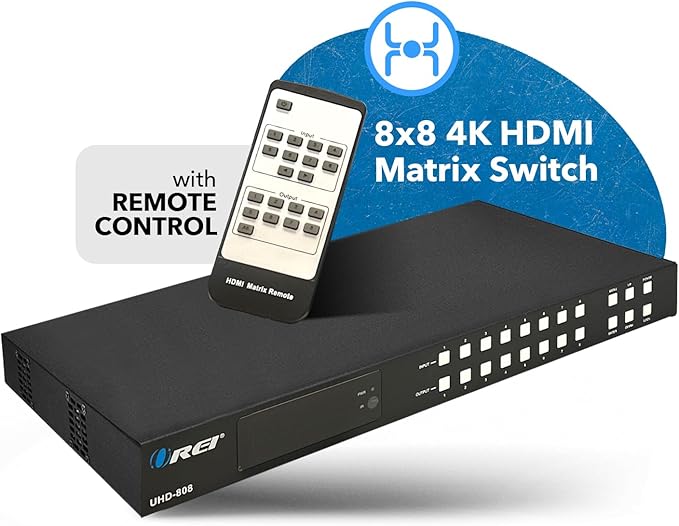 OREI 8x8 HDMI 4K Matrix Switch/Splitter, (8-Input, 8-Output) with Remote Control Supports UltraHD 4K@60Hz 4:4:4, HDR, YUV, HDMI 2.0, HDCP 2.2, 3D, 1080p, 18 GBPS - ARC, EDID (4K & 1080p Together)