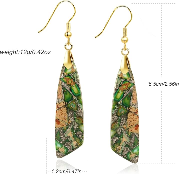 Jasper Stone Earrings for Women Trendy Dangle Earrings Fishhook Drop Earrings