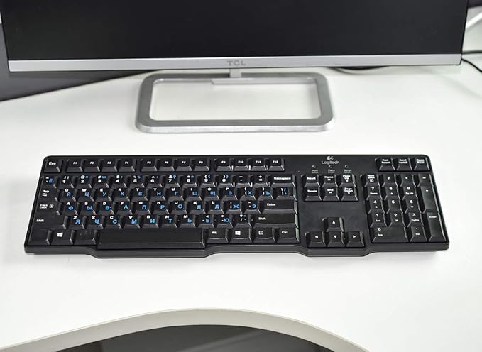 2PCS Russian Keyboard Stickers, Cyrillic Keyboard Letters Replacement Sticker Blue Font with Black Background for PC Computer Laptop Notebook Desktop, Russian-English Keyboard Alphabet Stickers