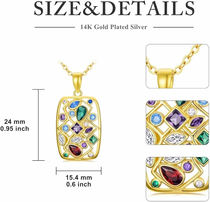 Gemstone Necklaces for Women 14K Yellow Gold Plated Silver Colorful Pendant Necklace Multicolor Cubic Zirconia Heart Pearshaped Jewelry for Mother Wife Daughter