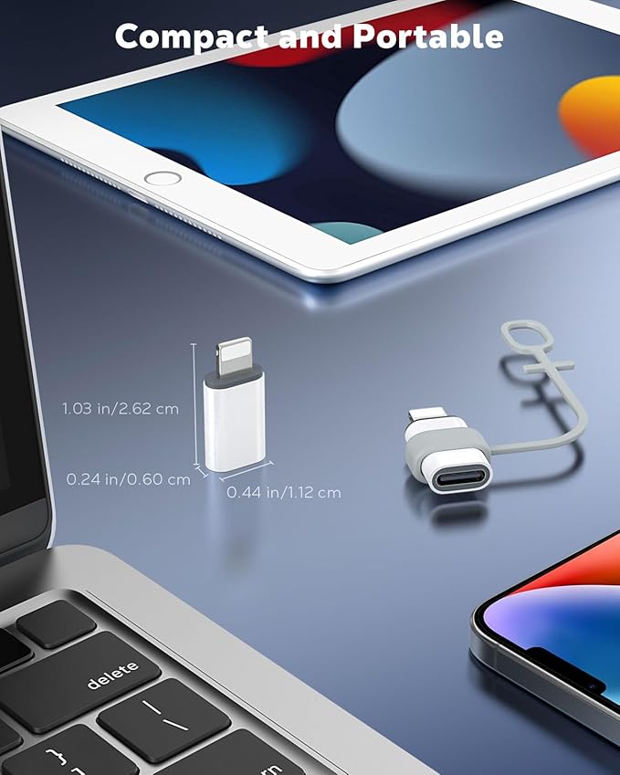 MoKo USB C to Lightning Adapter 4 Pack, Not for Audio/OTG, Lightning Male to USB C Female Adapter for iPhone 14/13/12/11/X Series, iPad/AirPods, Charging & Data Sync, with Anti-Lost Loop, White
