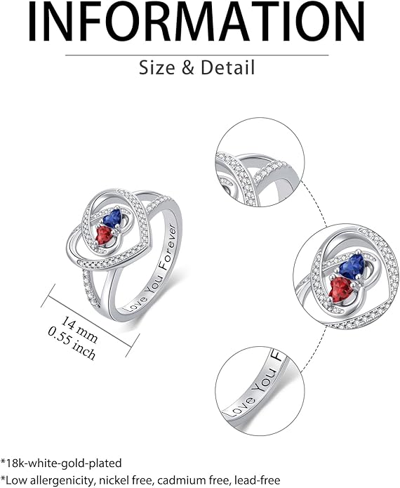 Valentine's Day Gifts for Women Birthstone Rings for Women Heart Statemet Engagement Eternity Wedding Promise Rings Jewelry Anniversary Christmas Valentine Mothers Day Birthday Gifts for Wife Her Girlfriend