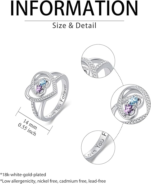 Valentine's Day Gifts for Women Birthstone Rings for Women Heart Statemet Engagement Eternity Wedding Promise Rings Jewelry Anniversary Christmas Valentine Mothers Day Birthday Gifts for Wife Her Girlfriend