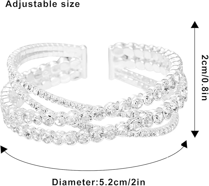 Rhinestone Bracelet for Women MultiLayer Crystal Cuff Bracelet Strand Layered Bracelet