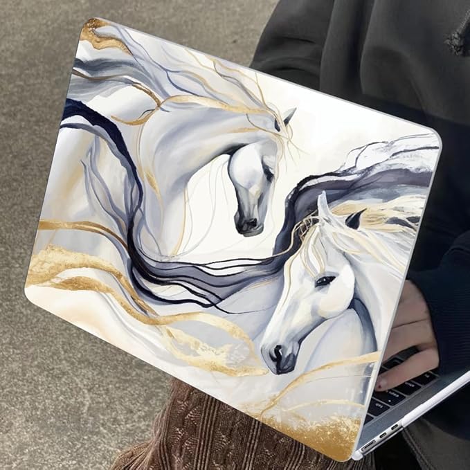 Compatible with 2021 2020 2019 2018 MacBook Air 13 inch Case M1 A2337 A2179 A1932 Retina Display Touch ID, Crystal Clear Pattern Plastic Hard Shell Case for Mac Air 13 M1 2021, Unique Horse