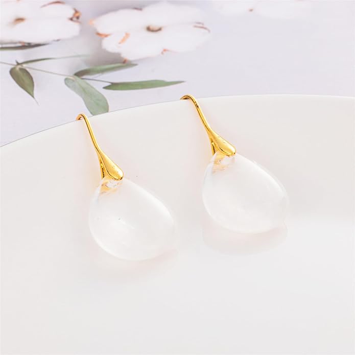 SELOVO Agate Teardrop Stone Grey Drop Earrings Fishhook Dangle Earrings for Women