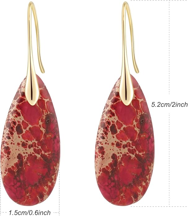Natural Healing Stone Fishhoop Dangle Drop Earrings Statement Gold silver earrings