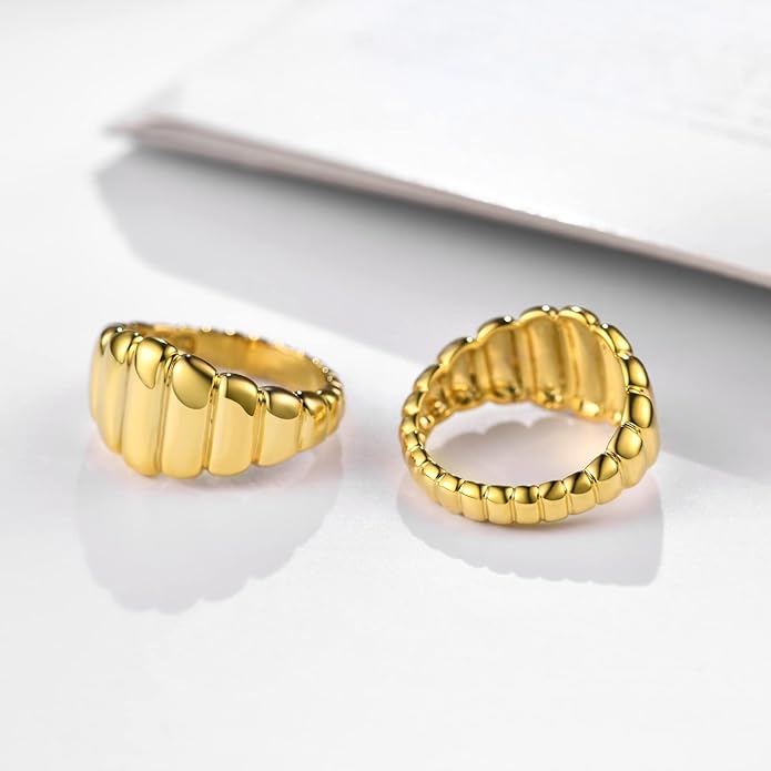 AllenCOCO Chunky Gold Plated Rings for Women - Trendy Cubic Zirconia 14k Gold Filled Stackable Rings