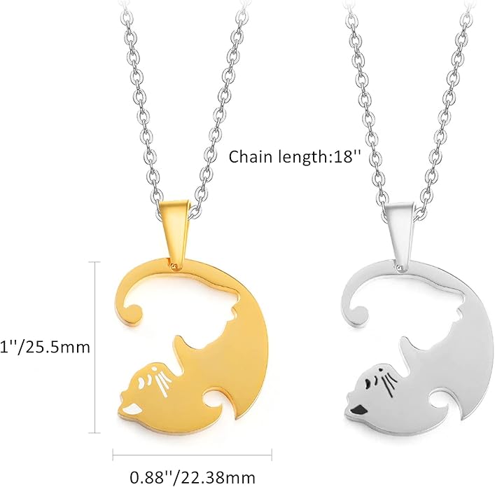 Couple Heart Or Cat BFF Best Friend for Girls Puzzle Friendship Pendant Necklaces,316L Stainless Steel