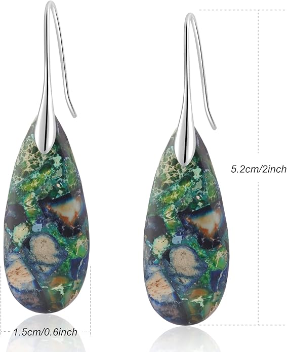 Natural Healing Stone Fishhoop Dangle Drop Earrings Statement Gold silver earrings