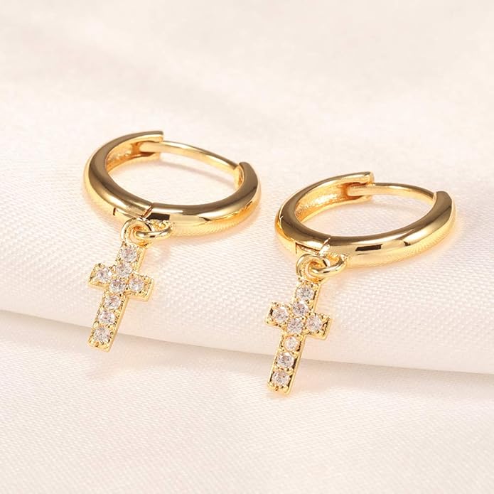 XYJZXY Gold Huggie Small Hoop Earrings with Charm Personalized Snake/Evil Eye/Star/Cross/Lock/Key 18k Gold Plated Crystal Drop Dangle Earrings for Women