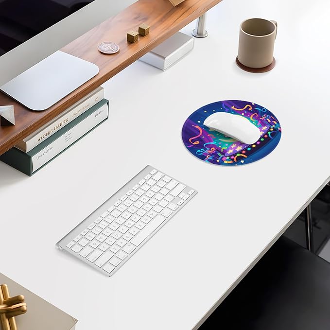 ITNRSIIET Mouse Pad Non-Slip Rubber Base Smooth Surface Stitched Edges Waterproof Durable Compatible with All Mice for Office & Gaming, Desk Accessory, Diameter 8.7 inch, PixelPartyCat