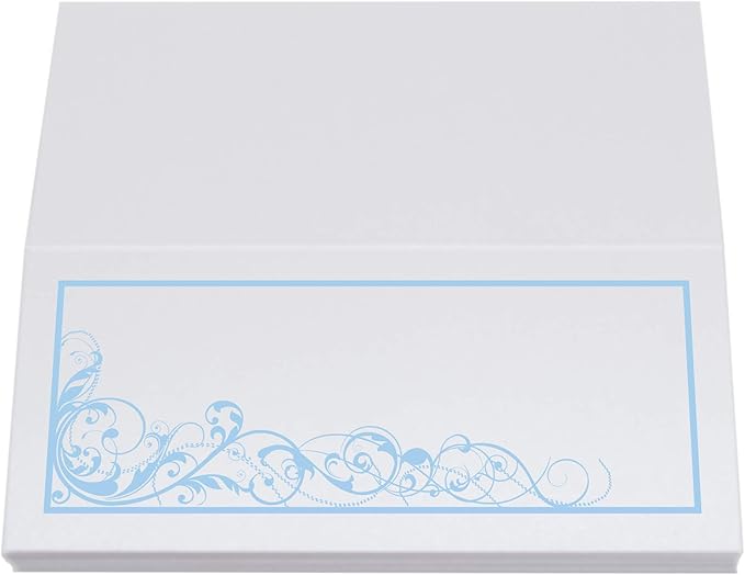 Scribble Vintage Swirl Place Cards, Light Blue (Choose Color), Set of 60, Pre-cut and Scored - Wedding, Party, Dinner, and Special Events - Made in the USA